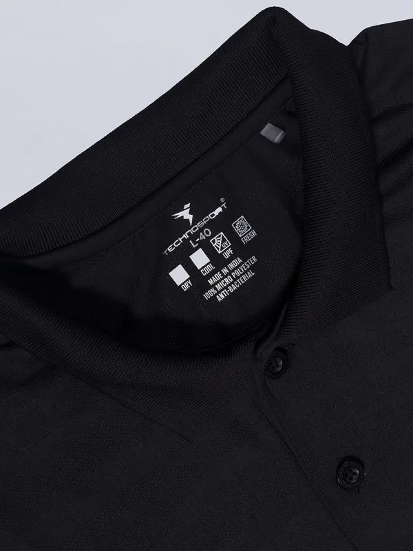 Men Self Design Slim Fit Polo T-shirt with VENTMESH - Image 6