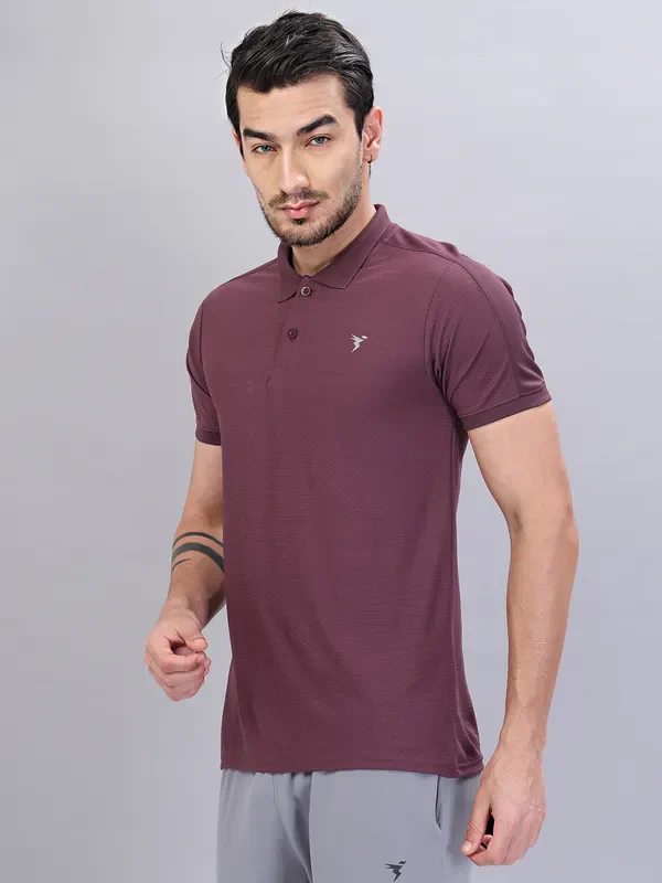 Men Self Design Slim Fit Polo T-shirt with VENTMESH - Image 2