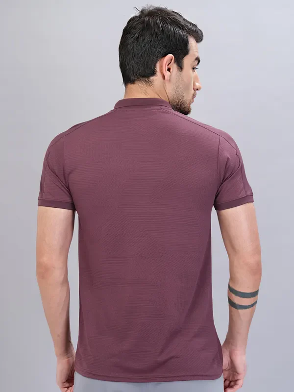 Men Self Design Slim Fit Polo T-shirt with VENTMESH - Image 3