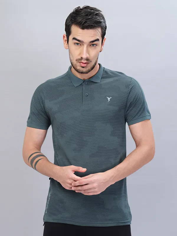 Men Self Design Slim Fit Polo T-shirt with VENTMESH