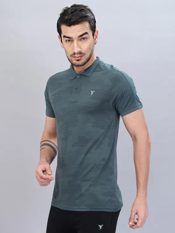 Men Self Design Slim Fit Polo T-shirt with VENTMESH - Image 4