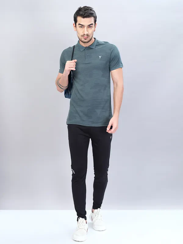 Men Self Design Slim Fit Polo T-shirt with VENTMESH - Image 5