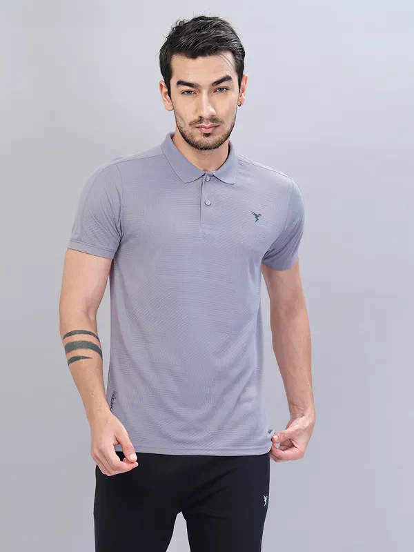 Men Self Design Slim Fit Polo T-shirt with VENTMESH