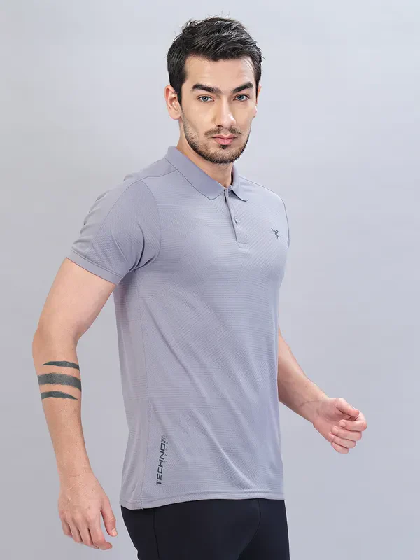 Men Self Design Slim Fit Polo T-shirt with VENTMESH - Image 2