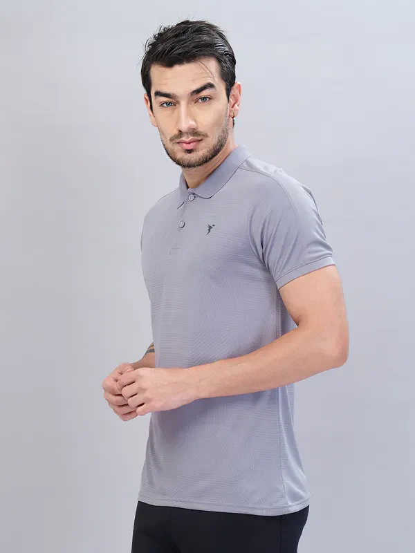 Men Self Design Slim Fit Polo T-shirt with VENTMESH - Image 4