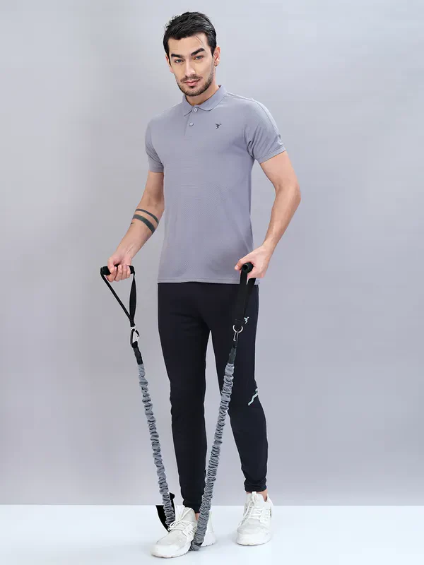 Men Self Design Slim Fit Polo T-shirt with VENTMESH - Image 5