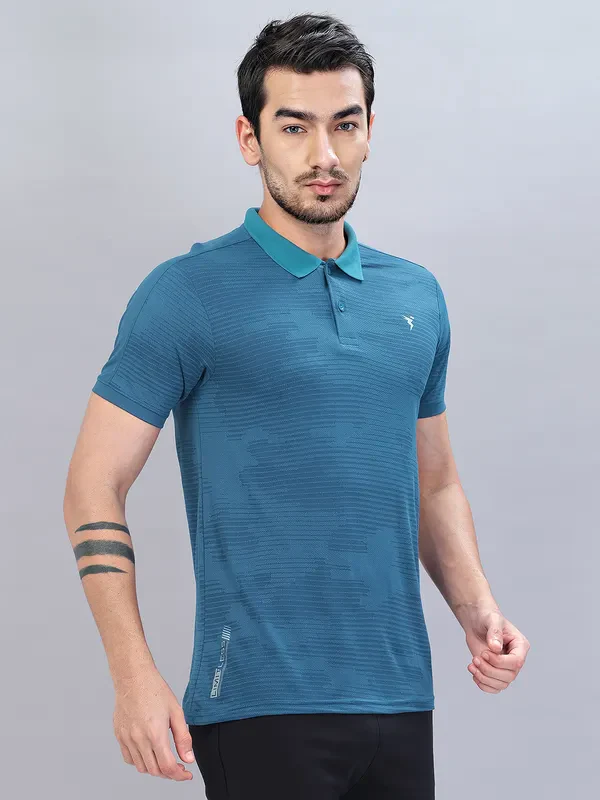 Men Self Design Slim Fit Polo T-shirt with VENTMESH