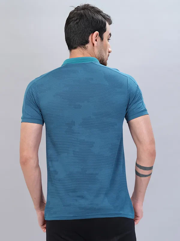 Men Self Design Slim Fit Polo T-shirt with VENTMESH - Image 2