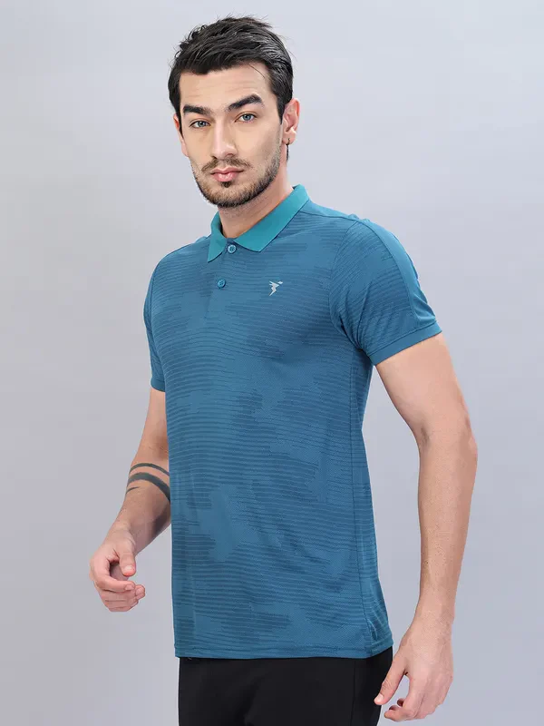 Men Self Design Slim Fit Polo T-shirt with VENTMESH - Image 3