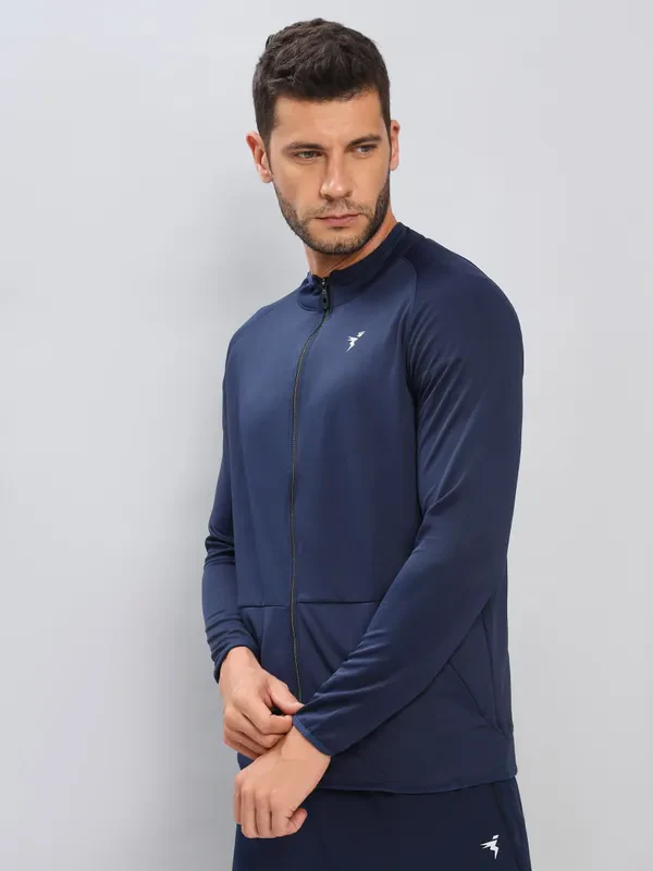 Men Solid Slim Fit Mock Neck Jacket with TECHNO DRY - Image 2