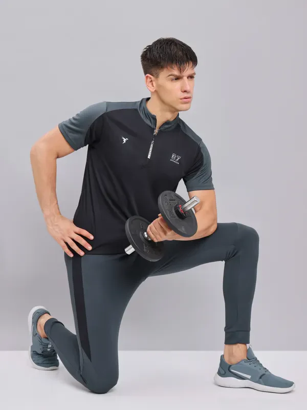 Men Colorblock Slim Fit Mock Neck T-shirt with TECHNO COOL+ - Image 2