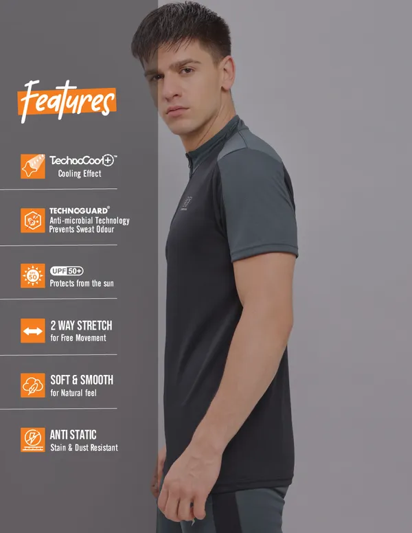 Men Colorblock Slim Fit Mock Neck T-shirt with TECHNO COOL+ - Image 3