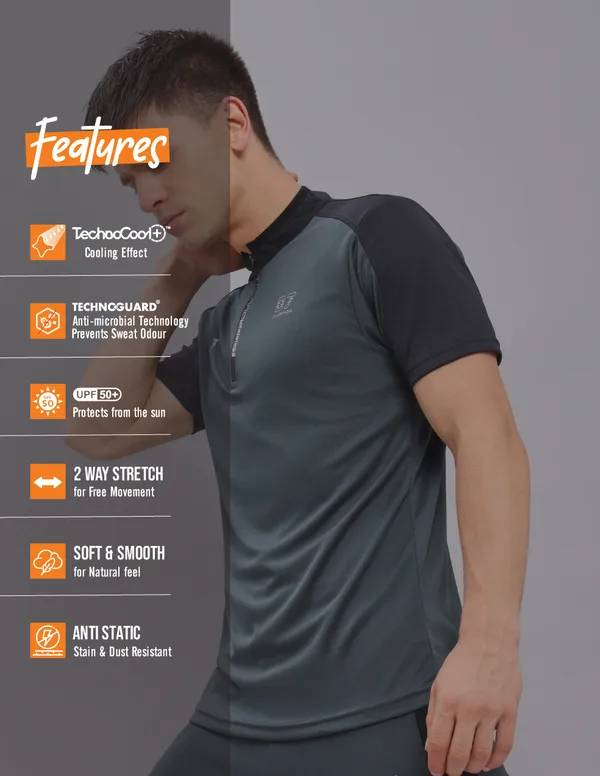 Men Colorblock Slim Fit Mock Neck T-shirt with TECHNO COOL+ - Image 4