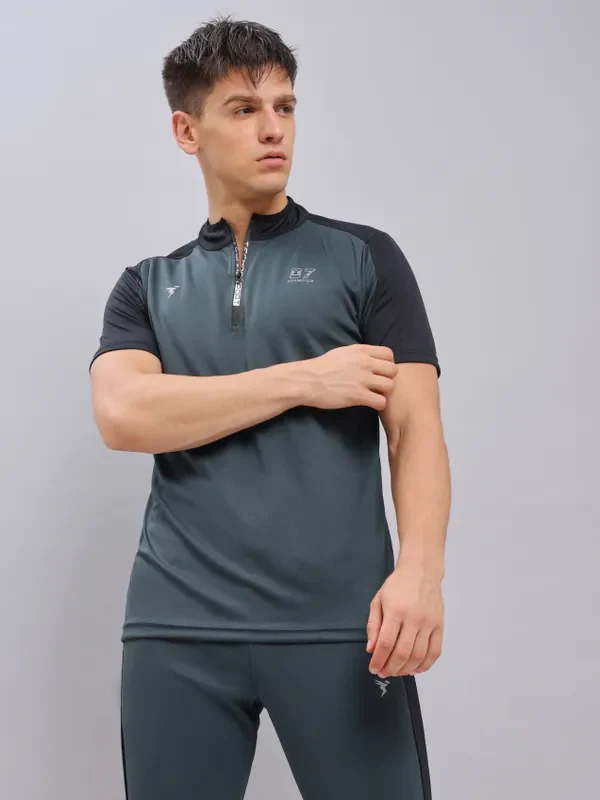 Men Colorblock Slim Fit Mock Neck T-shirt with TECHNO COOL+ - Image 8