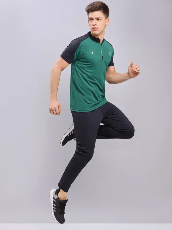 Men Colorblock Slim Fit Mock Neck T-shirt with TECHNO COOL+ - Image 2