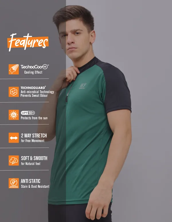 Men Colorblock Slim Fit Mock Neck T-shirt with TECHNO COOL+ - Image 3