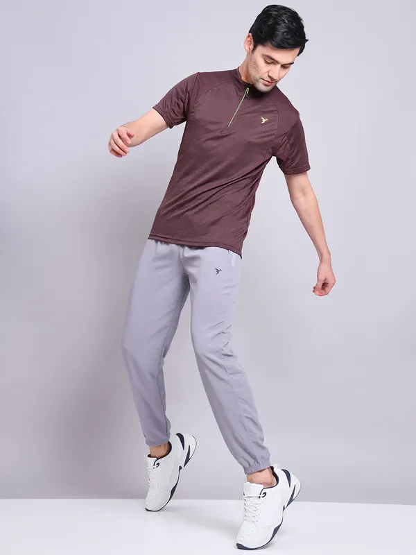 Men Melange Slim Fit Mock Neck T-shirt with TECHNO COOL+ - Image 4