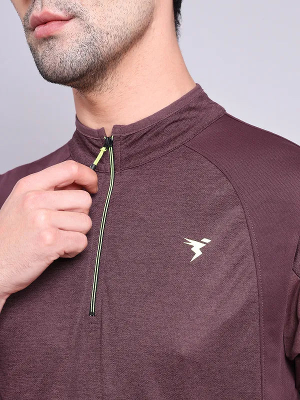 Men Melange Slim Fit Mock Neck T-shirt with TECHNO COOL+ - Image 6