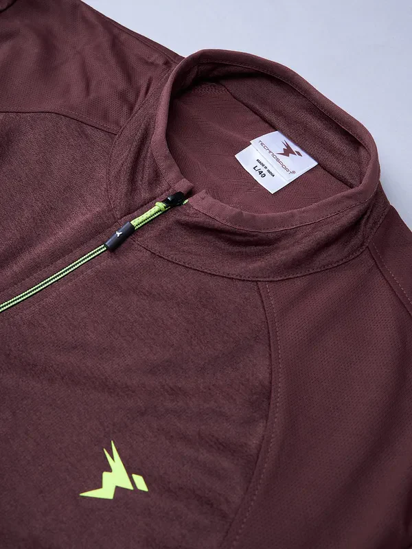 Men Melange Slim Fit Mock Neck T-shirt with TECHNO COOL+ - Image 8