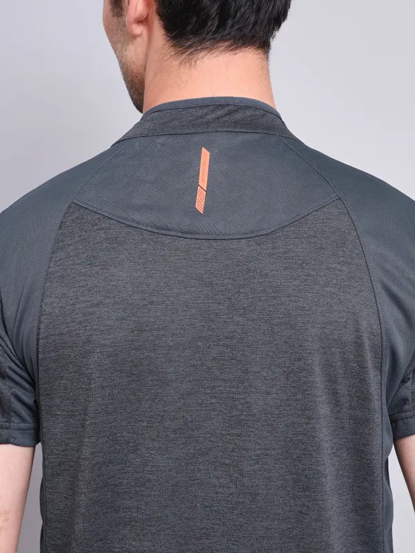 Men Melange Slim Fit Mock Neck T-shirt with TECHNO COOL+ - Image 5