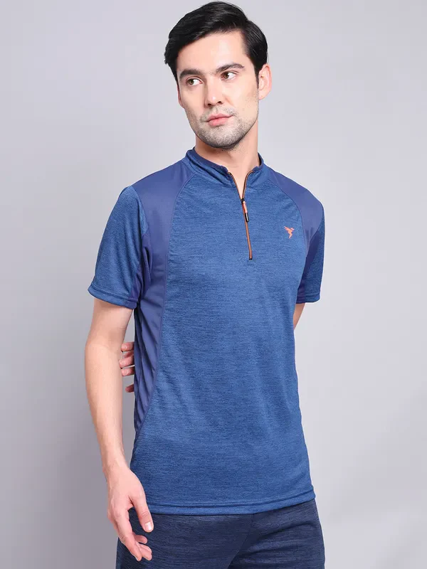 Men Melange Slim Fit Mock Neck T-shirt with TECHNO COOL+ - Image 3