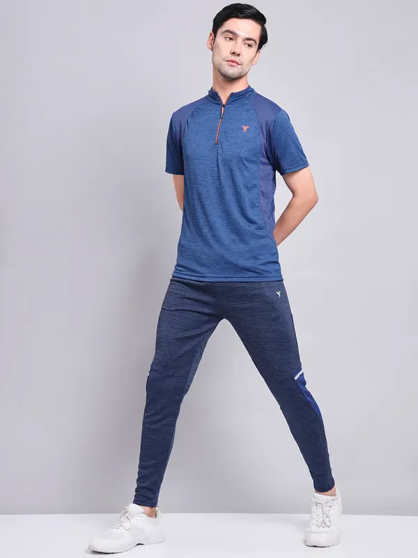 Men Melange Slim Fit Mock Neck T-shirt with TECHNO COOL+ - Image 4