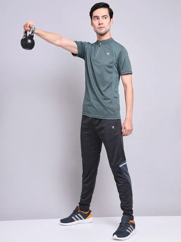 Men Melange Slim Fit Mock Neck T-shirt with TECHNO COOL+ - Image 5