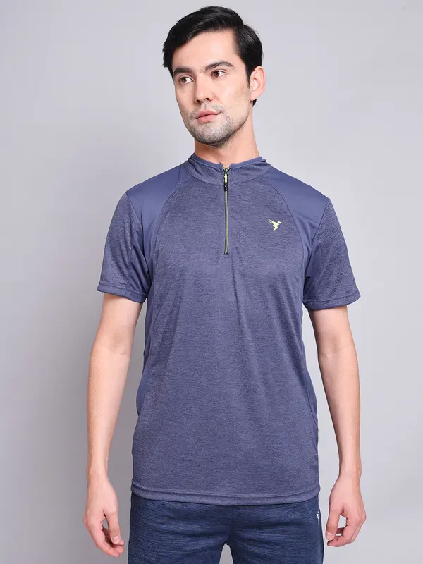 Men Melange Slim Fit Mock Neck T-shirt with TECHNO COOL+ - Image 3