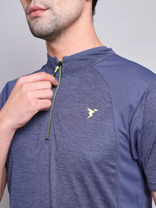 Men Melange Slim Fit Mock Neck T-shirt with TECHNO COOL+ - Image 7