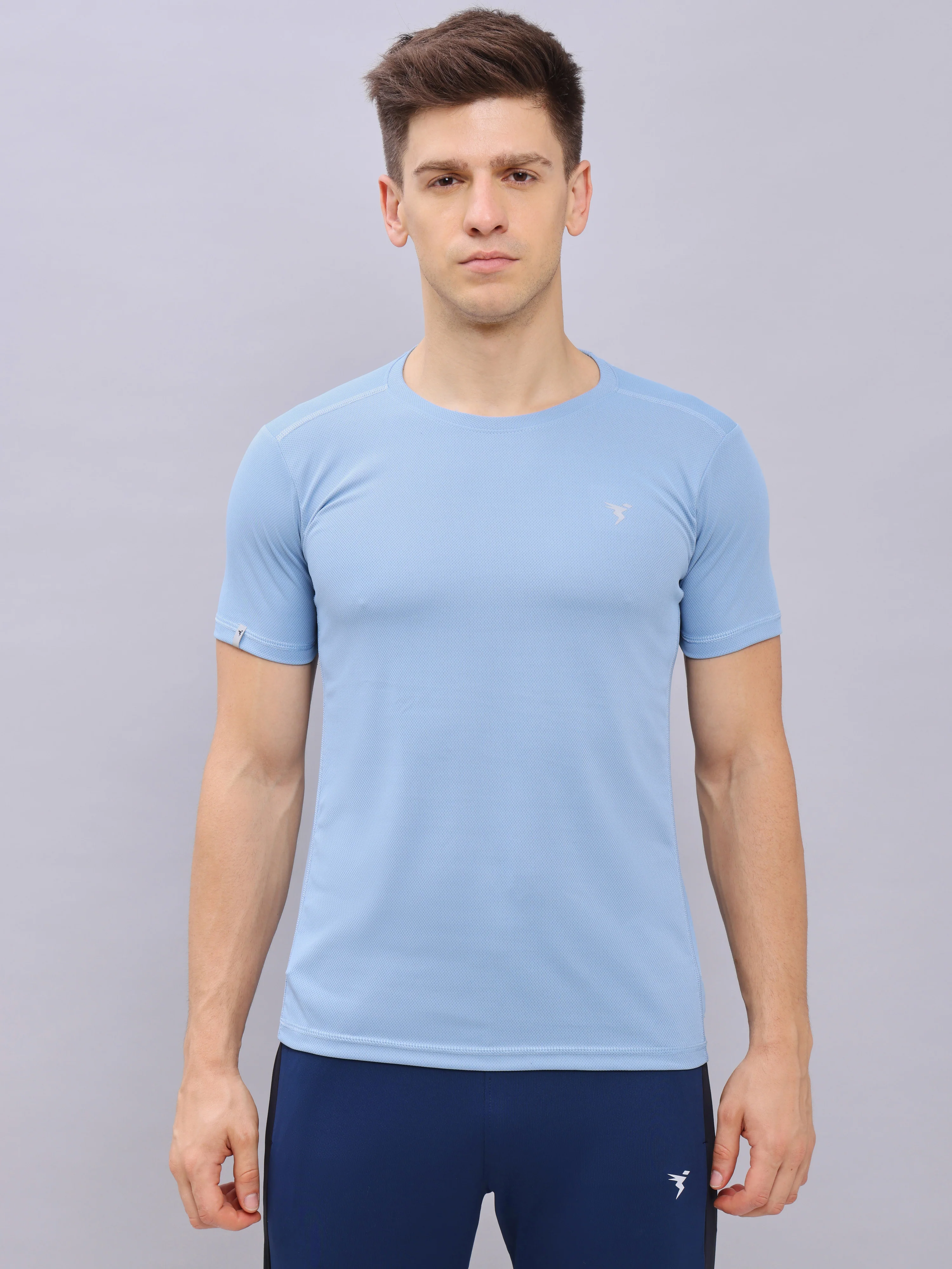 Men Solid Slim Fit Crew Neck T-shirt with TECHNO COOL+ - Image 2