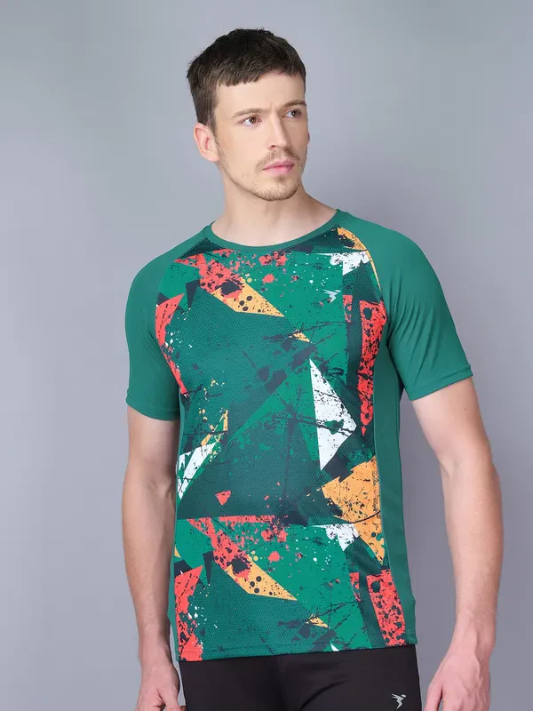 Men Stripe Slim Fit Crew Neck T-shirt with TECHNO COOL