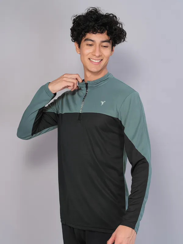 Men Colorblock Slim Fit Mock Neck T-shirt with TECHNO COOL - Image 3