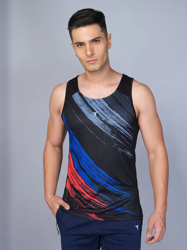 Men Printed Slim Fit Scoop Neck Innerwear Vest with TECHNO COOL
