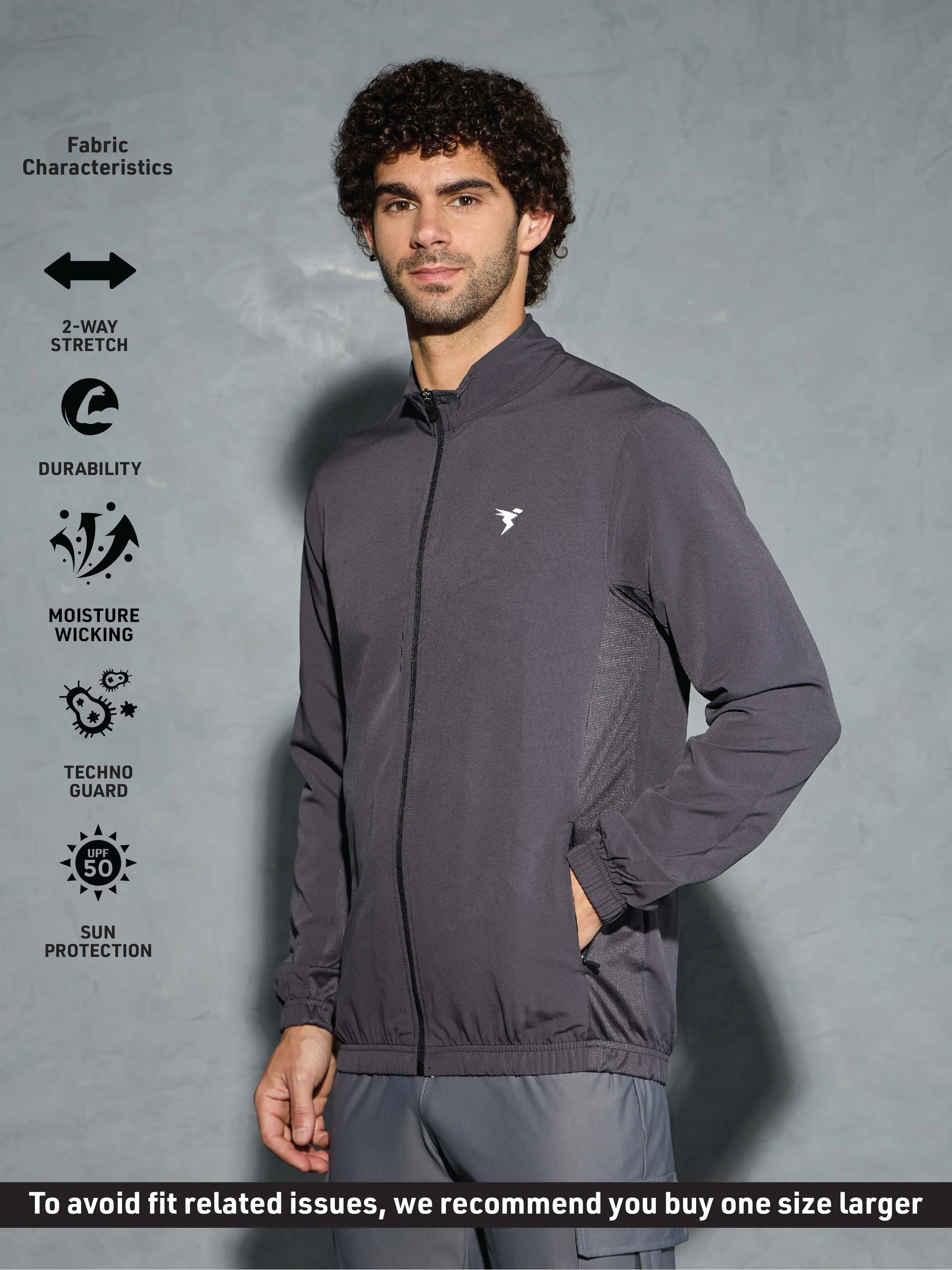 Men Solid Slim Fit Mock Neck Jacket with TECHNOLITE - Image 4