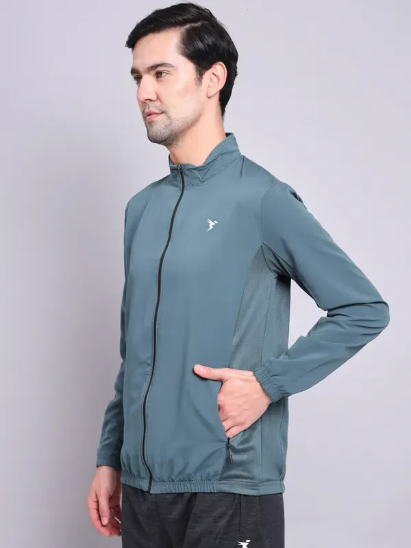 Men Solid Slim Fit Mock Neck Jacket with TECHNOLITE - Image 4