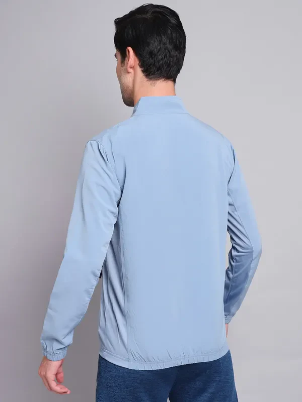 Men Solid Slim Fit Mock Neck Jacket with TECHNOLITE - Image 3