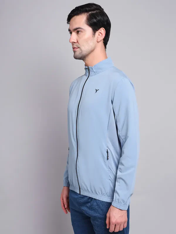 Men Solid Slim Fit Mock Neck Jacket with TECHNOLITE - Image 4
