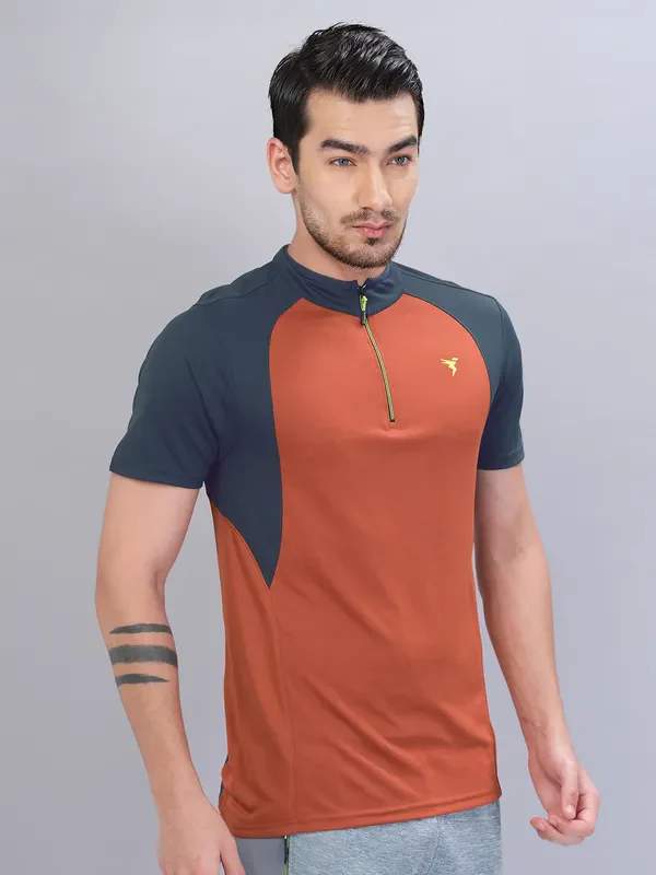 Men Colorblock Slim Fit Mock Neck T-shirt with TECHNO COOL+ - Image 3
