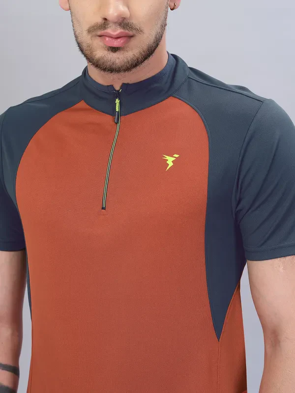 Men Colorblock Slim Fit Mock Neck T-shirt with TECHNO COOL+ - Image 5
