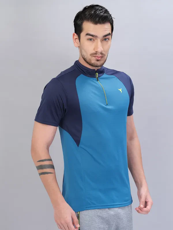 Men Colorblock Slim Fit Mock Neck T-shirt with TECHNO COOL+ - Image 6