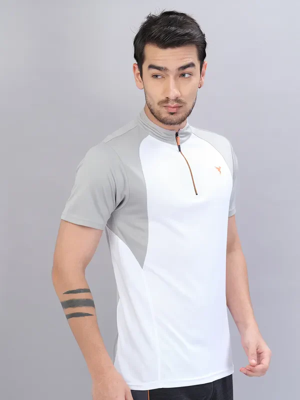 Men Colorblock Slim Fit Mock Neck T-shirt with TECHNO COOL+ - Image 5