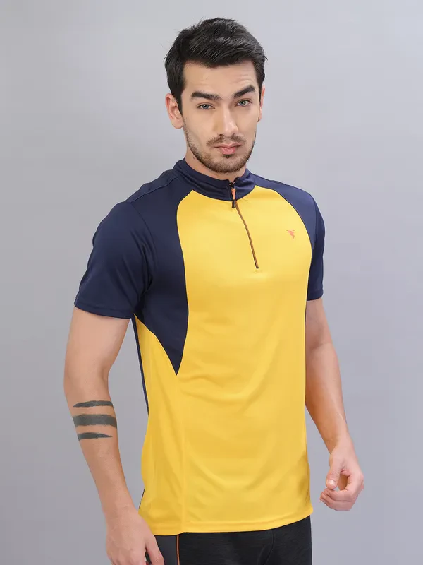 Men Colorblock Slim Fit Mock Neck T-shirt with TECHNO COOL+ - Image 3