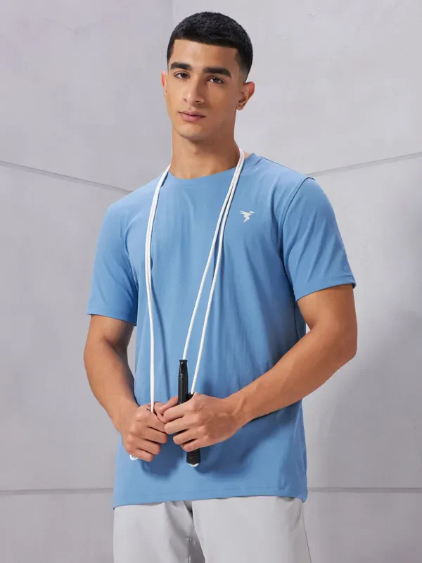 Men Solid Slim Fit Crew Neck T-shirt with COTFLEX - Image 4