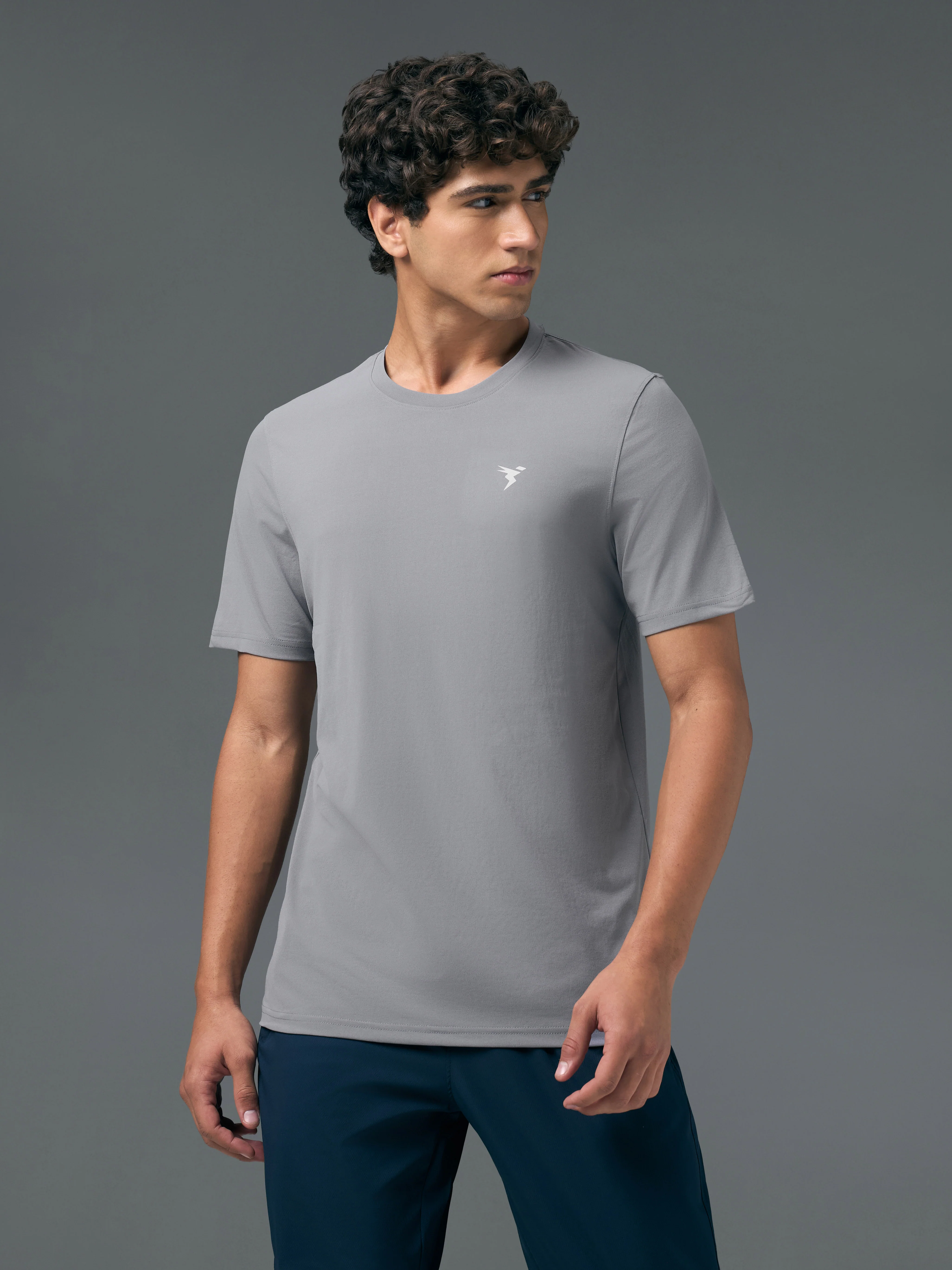 Men Solid Slim Fit Crew Neck T-shirt with COTFLEX - Image 2