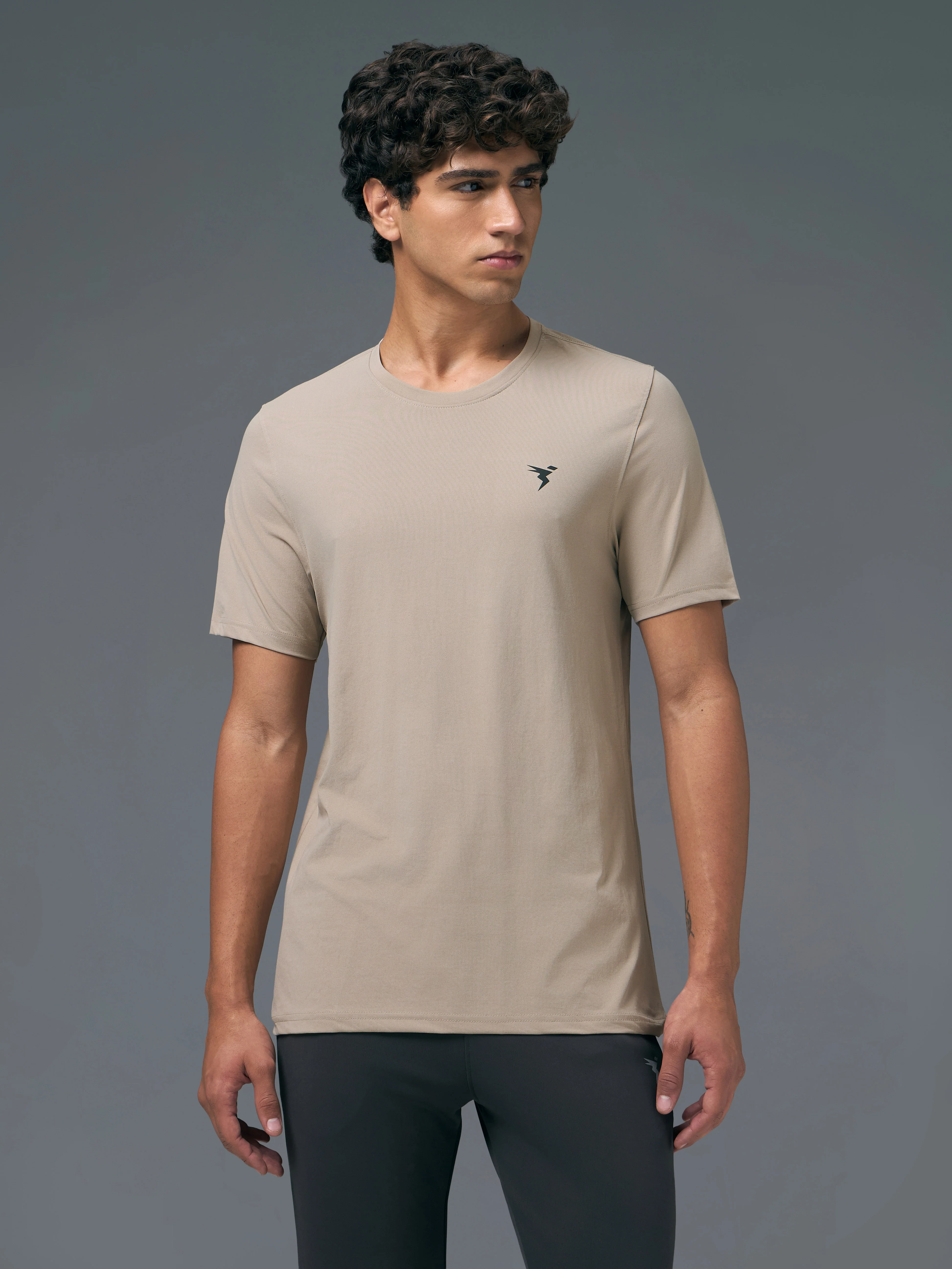 Men Solid Slim Fit Crew Neck T-shirt with COTFLEX - Image 2