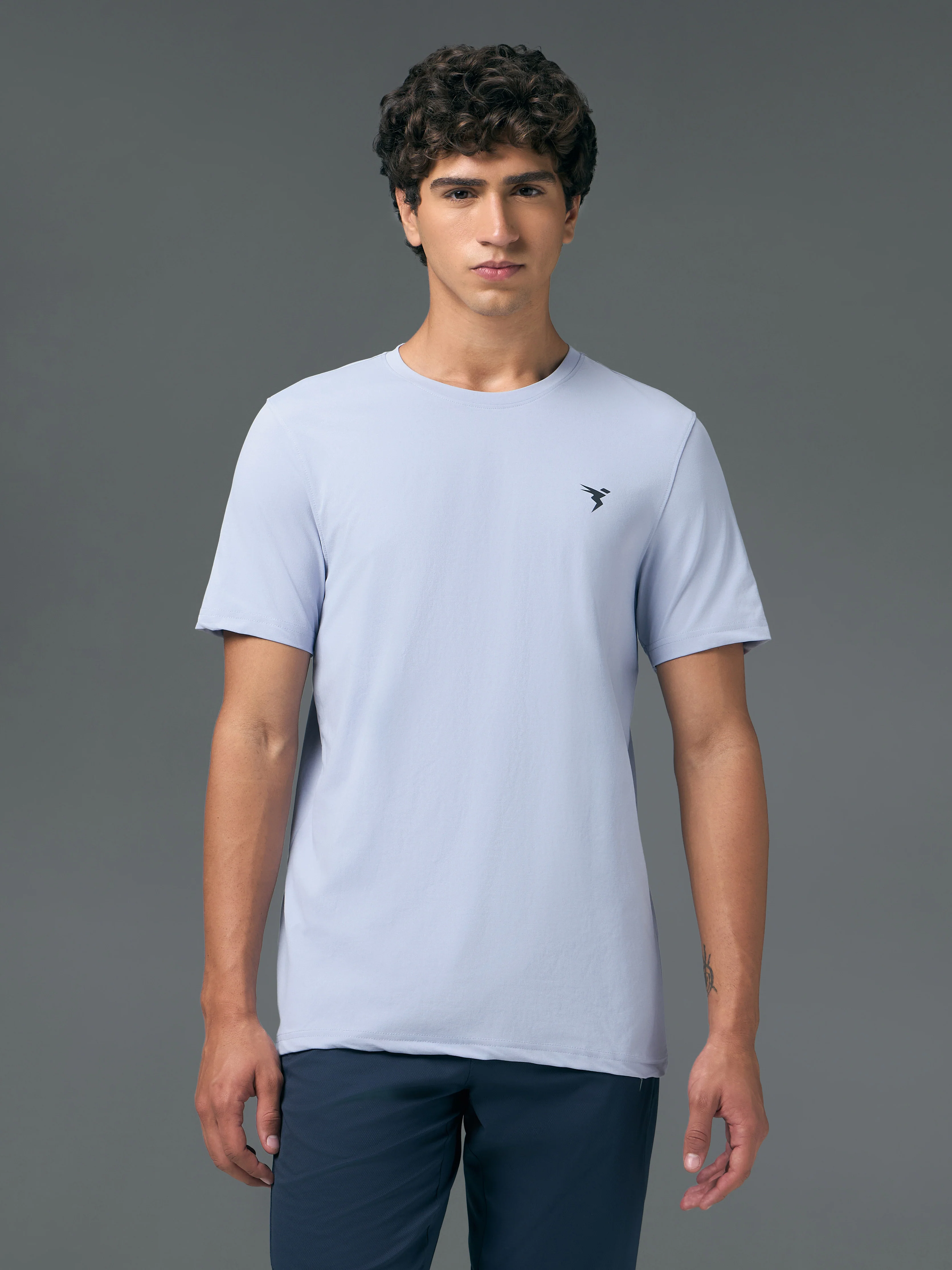 Men Solid Slim Fit Crew Neck T-shirt with COTFLEX - Image 2