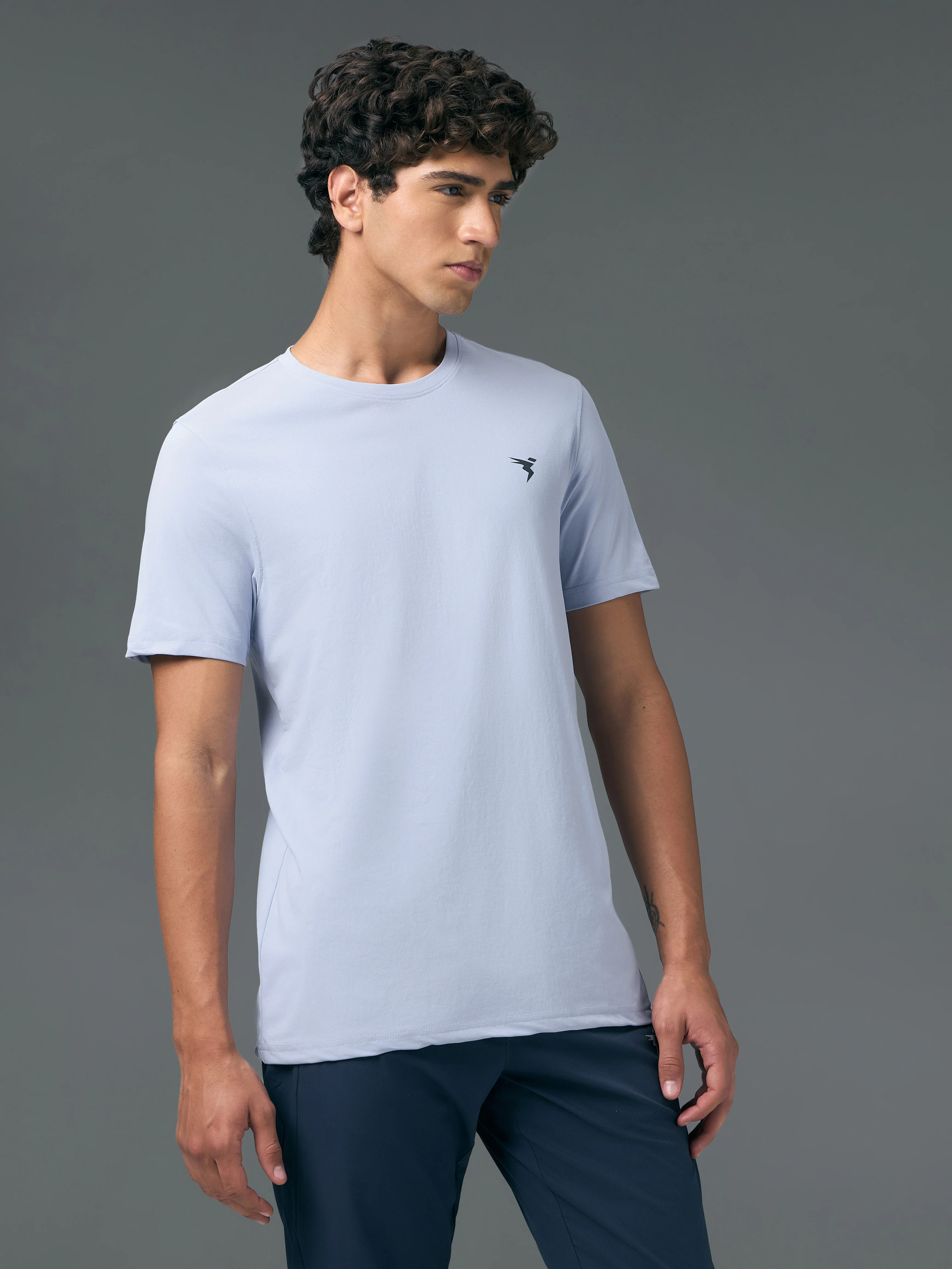 Men Solid Slim Fit Crew Neck T-shirt with COTFLEX - Image 4