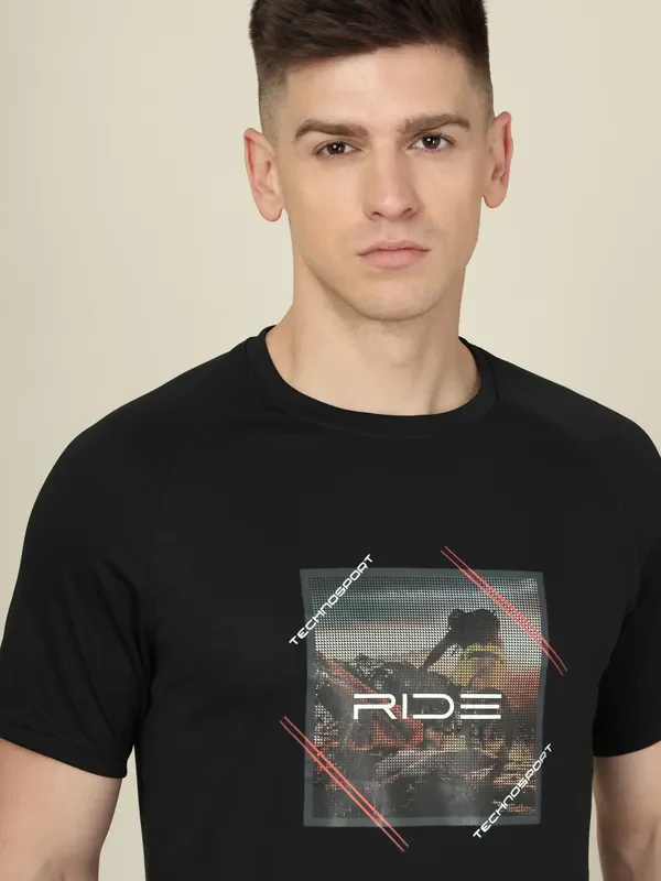 Men Graphic Printed Slim Fit Crew Neck T-shirt with TECHNO COOL+ - Image 6