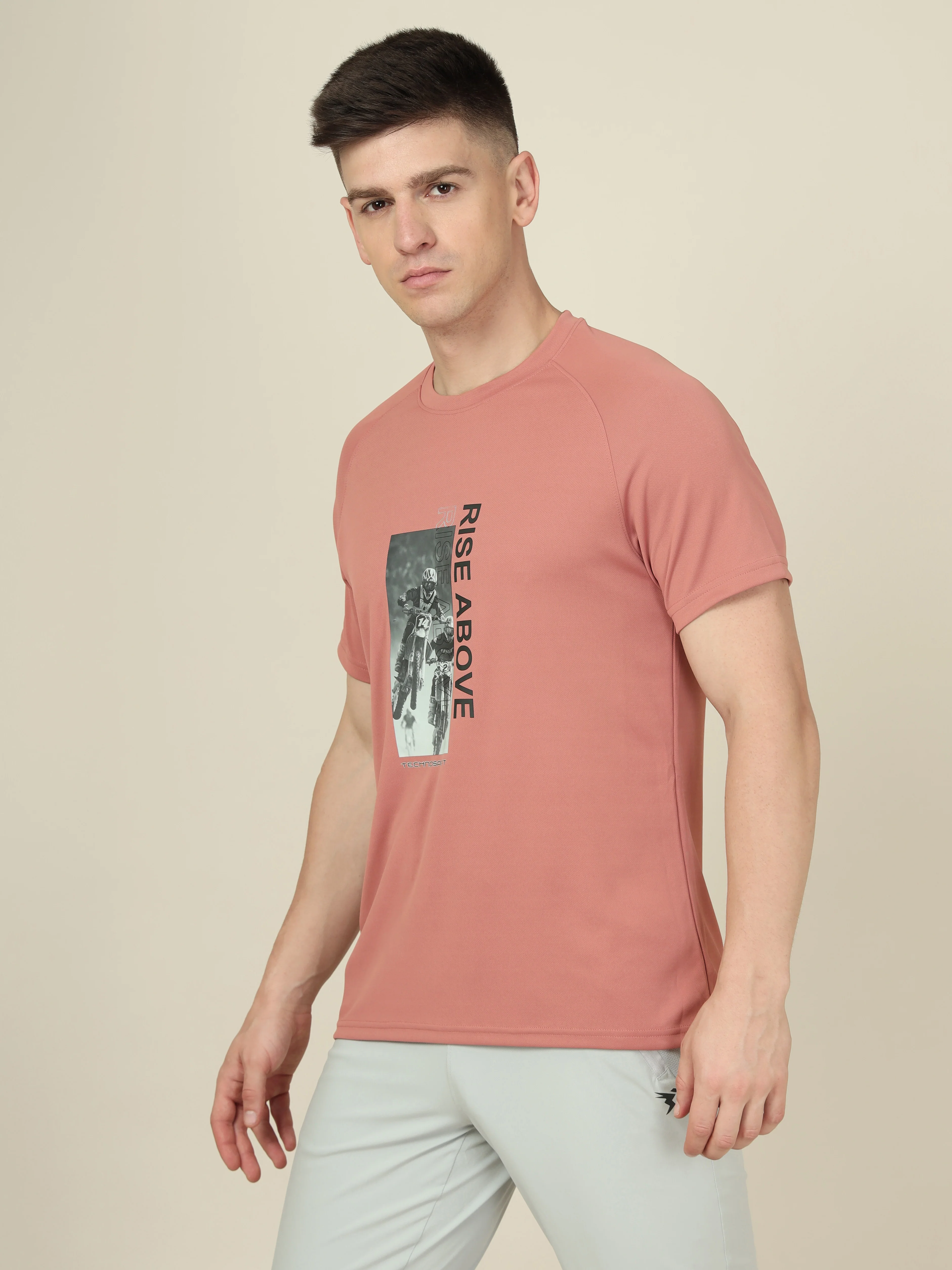 Men Graphic Printed Slim Fit Crew Neck T-shirt with TECHNO COOL+ - Image 3