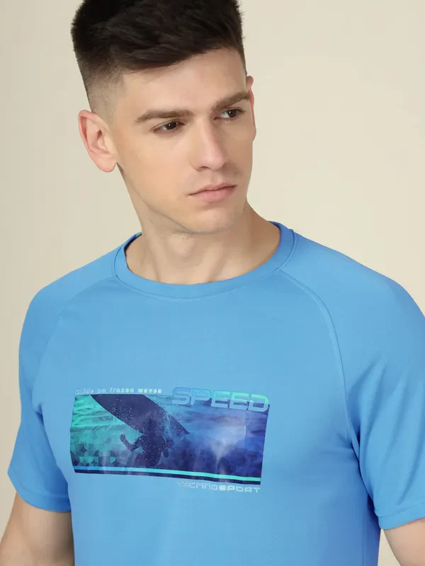 Men Graphic Printed Slim Fit Crew Neck T-shirt with TECHNO COOL+ - Image 6